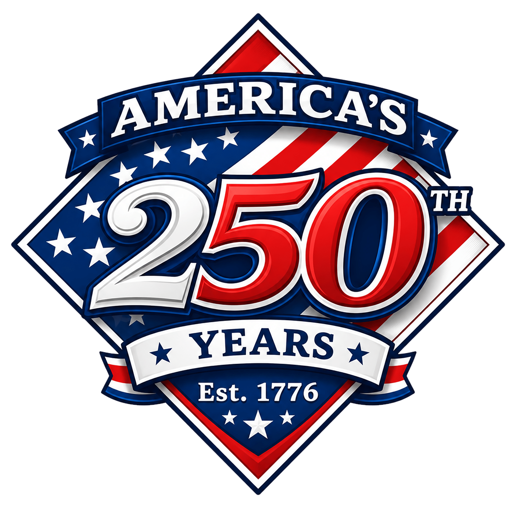250th Year logo - Digital -2 Patriotic badge commemorating America's 250th anniversary with Est. 1776 in red, white, and blue.