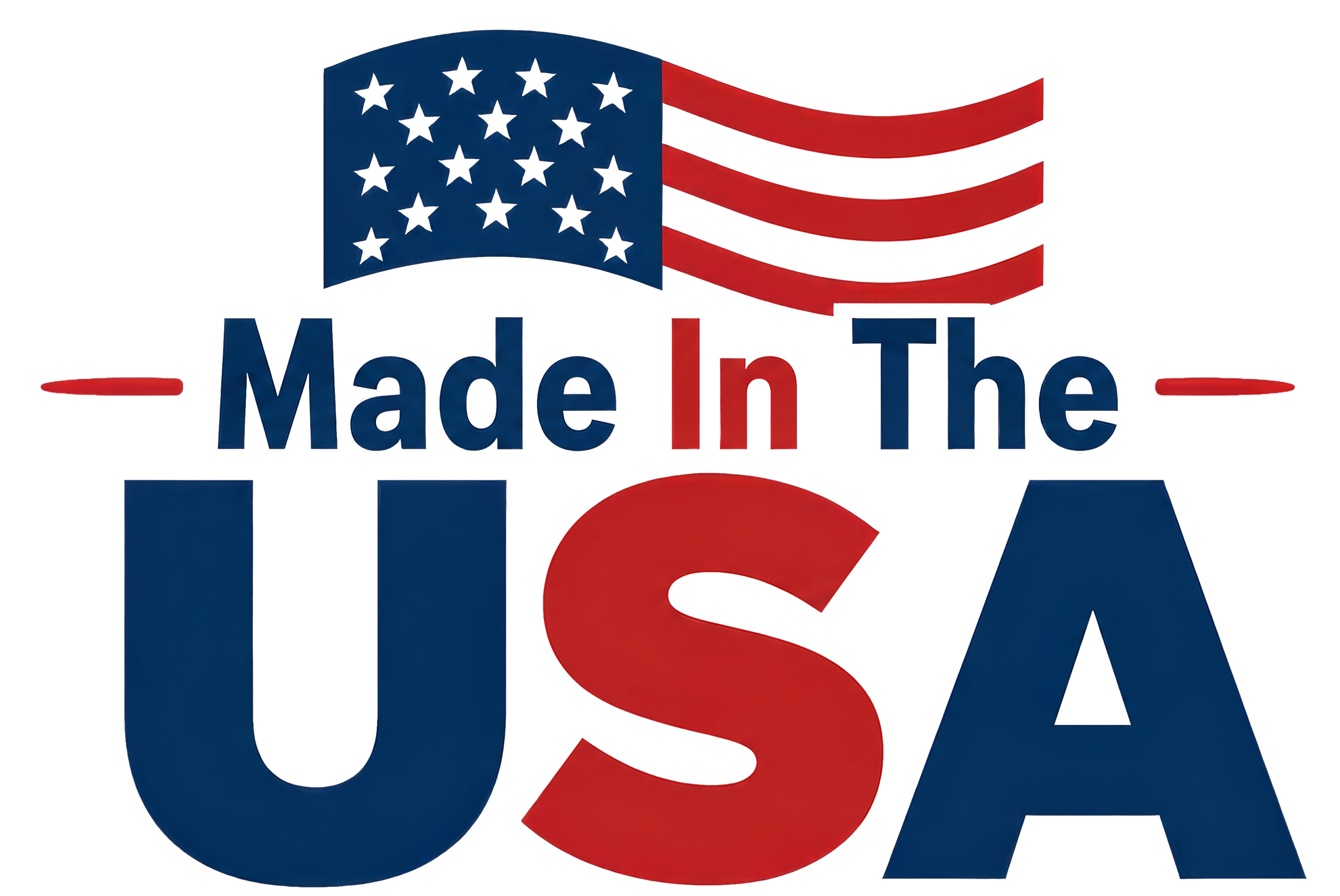 Patriotic 'Made In The USA' logo with a blue star field and red stripes above the text.