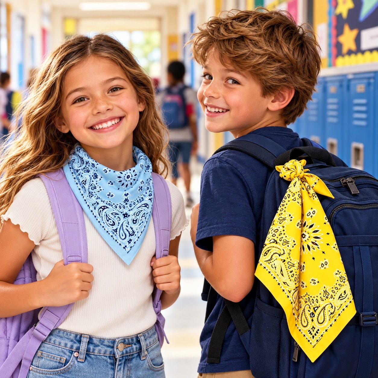 USA Made Paisley Bandanna Scool Kids - Yellow - Light Blue