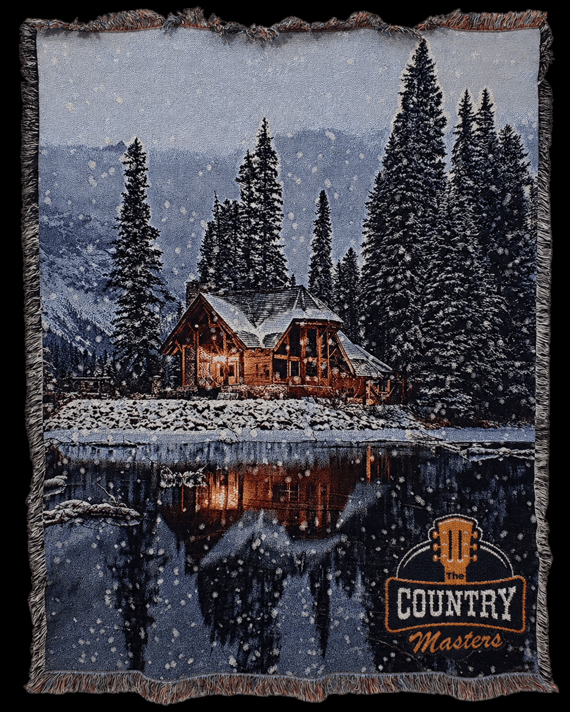 Woven Winter Cabin Lake Tapestry